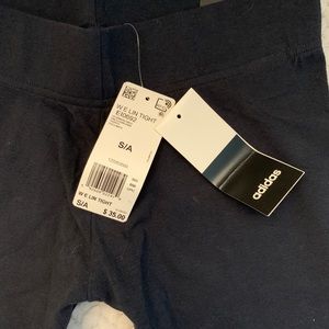 Women’s S Adidas “fitted short length” logo tights NEW WITH TAGS navy